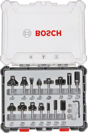 Bosch Professional 15 tlg Mixed Fräser Set 6mm Schaft (2607017471)
