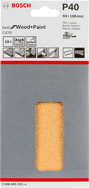 Bosch Professional Schleifblatt BfWP 93x186mm K40 10-pack (2608605253)