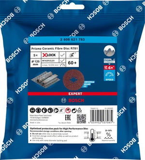 Bosch Professional Expert R781 Prisma Ceramic Fiberscheibe, X-LOCK, 125 mm, 22,23 mm, G 60, 5-tlg. (2608621783)
