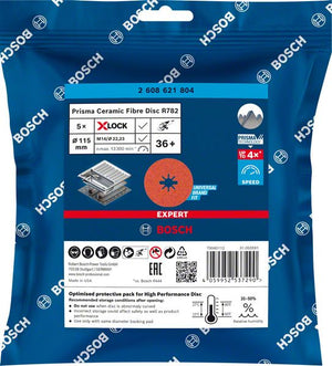 Bosch Professional Expert R782 Prisma Ceramic Fiberscheibe, X-LOCK, 115 mm, 22,23 mm, G 36, 5-tlg. (2608621804)