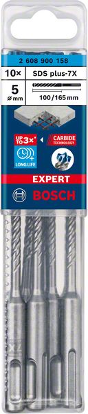 Bosch Professional Expert SDS plus-7X Hammerbohrer, 5 x 100 x 165 mm, 10-tlg. (2608900158)