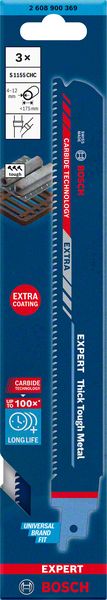 Bosch Professional Expert 'Thick Tough Metal' S 1155 CHC Säbelsägeblatt, 3 Stück (2608900369)