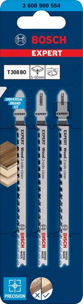 Bosch Professional Expert 'Wood 2-side clean' T 308 BO Stichsägeblatt, 3 Stück (2608900554)