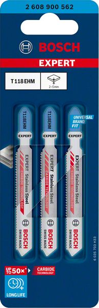 Bosch Professional Expert 'Stainless Steel' T 118 EHM Stichsägeblatt, 3 Stück (2608900562)
