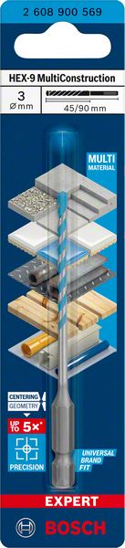 Bosch Professional Expert HEX-9 MultiConstruction Bohrer, 3 x 45 x 90 mm (2608900569)