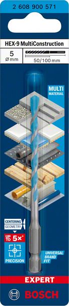 Bosch Professional Expert HEX-9 MultiConstruction Bohrer, 5 x 50 x 100 mm (2608900571)