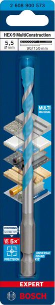 Bosch Professional Expert HEX-9 MultiConstruction Bohrer, 5,5 x 90 x 150 mm (2608900573)
