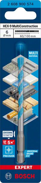 Bosch Professional Expert HEX-9 MultiConstruction Bohrer, 6 x 60 x 100 mm (2608900574)