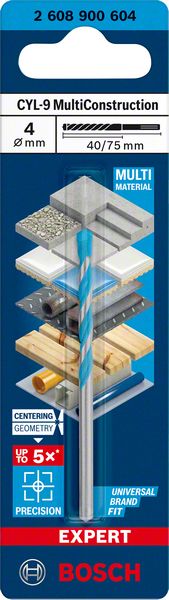 Bosch Professional Expert CYL-9 MultiConstruction Bohrer, 4 x 40 x 75 mm, d 4 mm (2608900604)