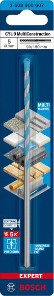 Bosch Professional Expert CYL-9 MultiConstruction Bohrer, 5 x 90 x 150 mm, d 5 mm (2608900607)