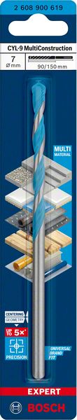 Bosch Professional Expert CYL-9 MultiConstruction Bohrer, 7 x 90 x 150 mm, d 7 mm (2608900619)