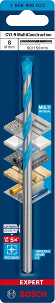 Bosch Professional Expert CYL-9 MultiConstruction Bohrer, 8 x 90 x 150 mm, d 8 mm (2608900622)