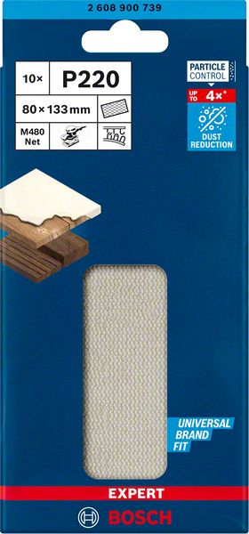 Bosch Professional Expert M480 Schleifnetz für Schwingschleifer, 80 x 133 mm, G 220, 10-tlg. (2608900739)