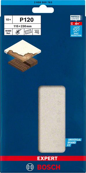 Bosch Professional Expert M480 Schleifnetz für Schwingschleifer, 115 x 230 mm, G 120, 10-tlg. (2608900763)