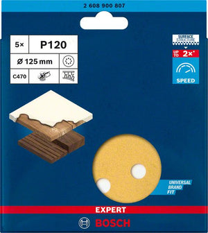 Bosch Professional Expert C470 Schleifpapier mit 8 Löchern für Exzenterschleifer, 125 mm, G 120, 5-tlg. (2608900807)