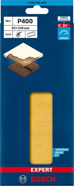 Bosch Professional Expert C470 Schleifpapier mit 8 Löchern für Schwingschleifer, 93 x 230 mm, G 400, 10-tlg. (2608900839)