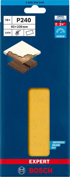 Bosch Professional Expert C470 Schleifpapier ohne Löcher für Schwingschleifer, 93 x 230 mm, G 240, 10-tlg. (2608900845)