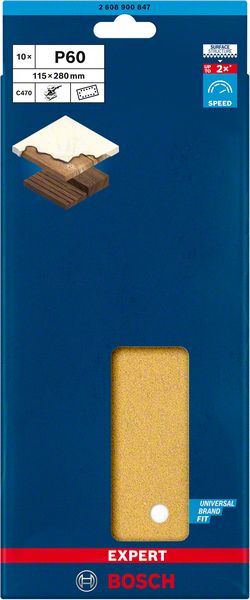 Bosch Professional Expert C470 Schleifpapier mit 14 Löchern für Schwingschleifer, 115 x 280 mm, G 60, 10-tlg. (2608900847)