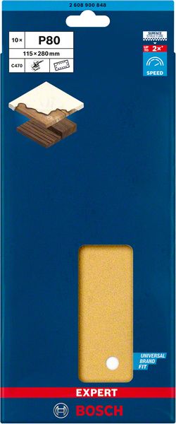 Bosch Professional Expert C470 Schleifpapier mit 14 Löchern für Schwingschleifer, 115 x 280 mm, G 80, 10-tlg. (2608900848)