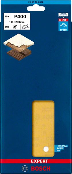 Bosch Professional Expert C470 Schleifpapier mit 14 Löchern für Schwingschleifer, 115 x 280 mm, G 400, 10-tlg. (2608900852)