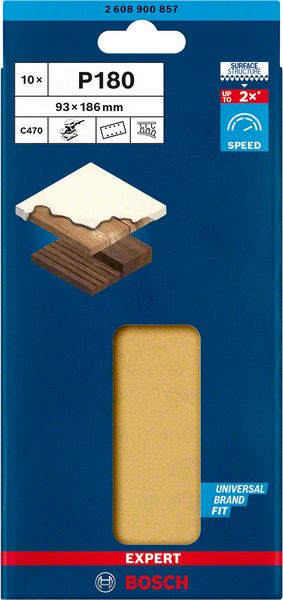 Bosch Professional Expert C470 Schleifpapier mit 8 Löchern für Schwingschleifer, 93 x 186 mm, G 180, 10-tlg. (2608900857)