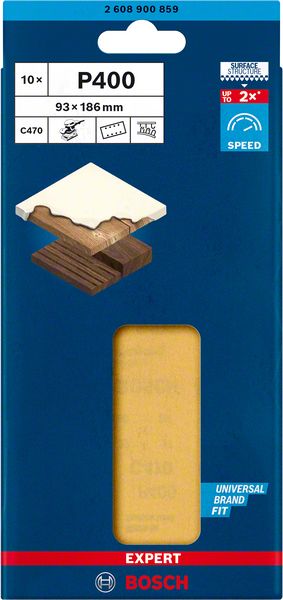 Bosch Professional Expert C470 Schleifpapier mit 8 Löchern für Schwingschleifer, 93 x 186 mm, G 400, 10-tlg. (2608900859)