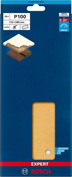 Bosch Professional Expert C470 Schleifpapier mit 14 Löchern für Schwingschleifer, 115 x 280 mm, G 100, 10-tlg. (2608900876)