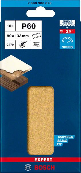 Bosch Professional Expert C470 Schleifpapier mit 8 Löchern für Schwingschleifer, 80 x 133 mm, G 60, 10-tlg. (2608900878)