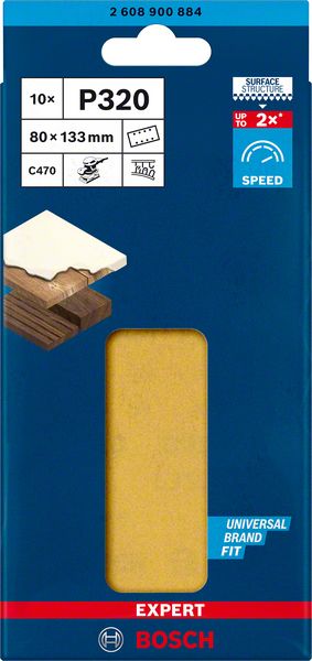 Bosch Professional Expert C470 Schleifpapier mit 8 Löchern für Schwingschleifer, 80 x 133 mm, G 320, 10-tlg. (2608900884)