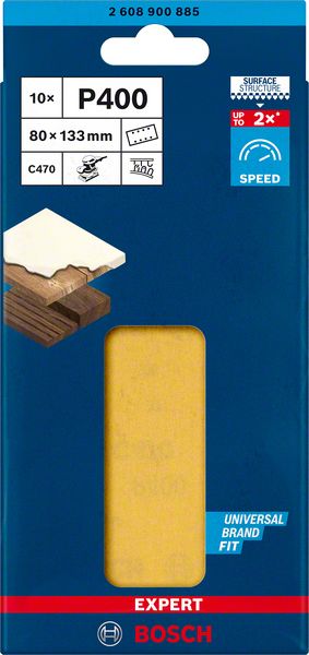 Bosch Professional Expert C470 Schleifpapier mit 8 Löchern für Schwingschleifer, 80 x 133 mm, G 400, 10-tlg. (2608900885)
