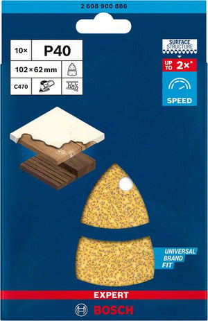 Bosch Professional Expert C470 Schleifpapier mit 11 Löchern für Multischleifer, 102 x 62 mm, 93 mm, G 40, 10-tlg. (2608900886)