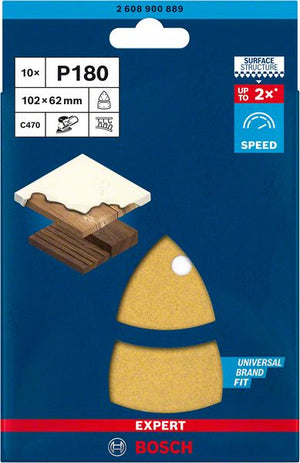 Bosch Professional Expert C470 Schleifpapier mit 11 Löchern für Multischleifer, 102 x 62 mm, 93 mm, G 180, 10-tlg. (2608900889)