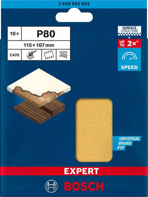 Bosch Professional Expert C470 Schleifpapier mit 6 Löchern für Schwingschleifer, 115 x 107 mm, G 80, 10-tlg. (2608900892)