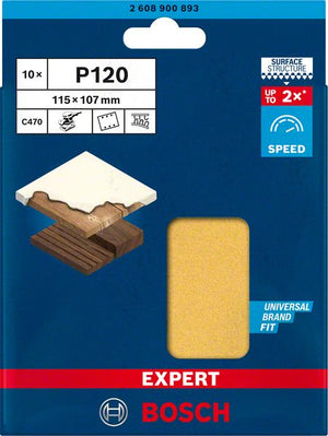 Bosch Professional Expert C470 Schleifpapier mit 6 Löchern für Schwingschleifer, 115 x 107 mm, G 120, 10-tlg. (2608900893)