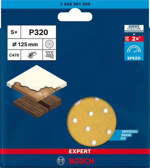 Bosch Professional Expert C470 Schleifpapier Mehrloch für Exzenterschleifer, 125 mm, G 320, 5-tlg. (2608901099)