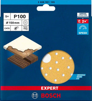 Bosch Professional Expert C470 Schleifpapier Mehrloch für Exzenterschleifer, 150 mm, G 100, 5-tlg. (2608901105)