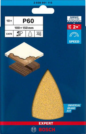 Bosch Professional Expert C470 Schleifpapier mit 7 Löchern für Multischleifer, 100 x 150 mm, G 60, 10-tlg. (2608901115)