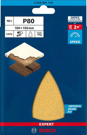 Bosch Professional Expert C470 Schleifpapier mit 7 Löchern für Multischleifer, 100 x 150 mm, G 80, 10-tlg. (2608901116)