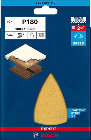 Bosch Professional Expert C470 Schleifpapier mit 7 Löchern für Multischleifer, 100 x 150 mm, G 180, 10-tlg. (2608901118)