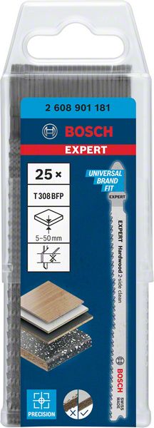 Bosch Professional Expert 'Hardwood 2-side clean' T 308 BFP Stichsägeblatt, 25 Stück (2608901181)