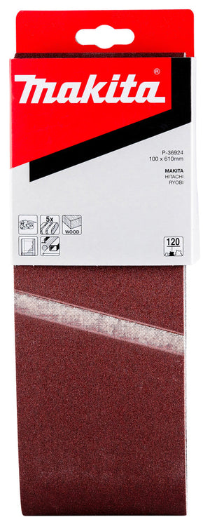 Makita Gewebeschleifband 100 x 610mm für 9924DB/9403/9404, K120, 5 Stck. (P-36924)
