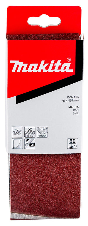 Makita Gewebeschleifband  76 x 457mm für 9910/9911, K80, 5 Stck. (P-37116)